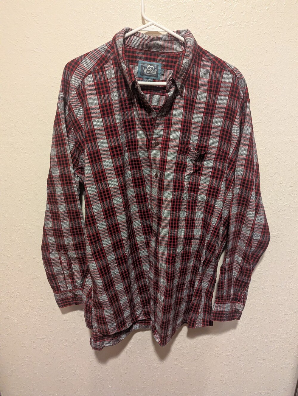 Woolrich Flannel Shirt Mens XL Red Plaid Button Down Outdoor Casual Cotton